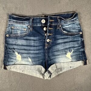 Express Jeans Denim Shorts Distressed‎ Button Fly Cuffed Hem Blue